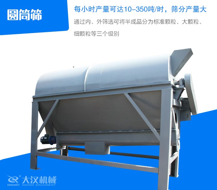 圓筒篩通過內(nèi)、外篩選可將半成品分為標(biāo)準(zhǔn)顆粒、大顆粒、 細(xì)顆粒等三個級別