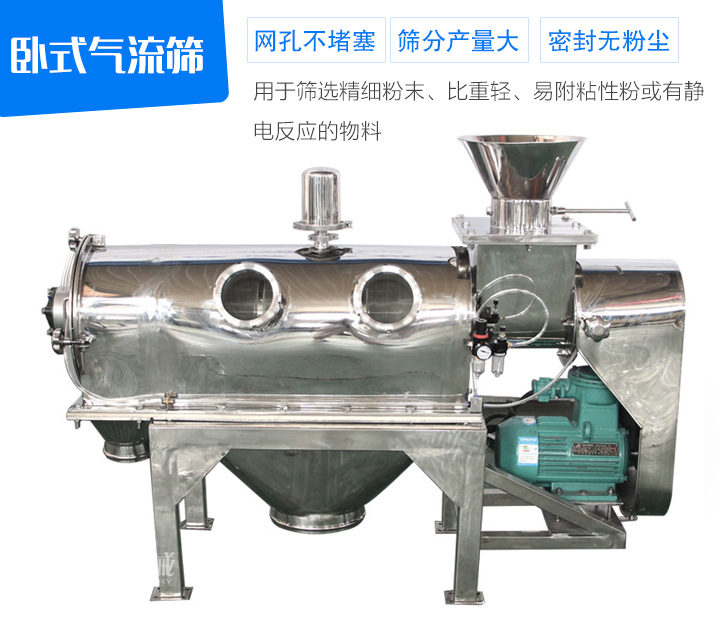 用于篩選精細粉末、比重輕、易附粘性粉或有靜電反應的物料
